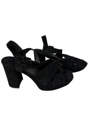 Jeffrey Campbell Black Suede Adjustable Strap Block Heel Sandals 10M Ankle Strap